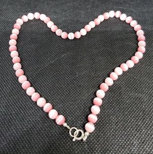 Vintage Pink Glass Bead Ladies Necklace 925